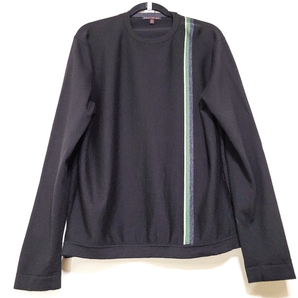 BANANA Republic Sweater Mens Large Black Crewneck Merino Wool Extra Fine